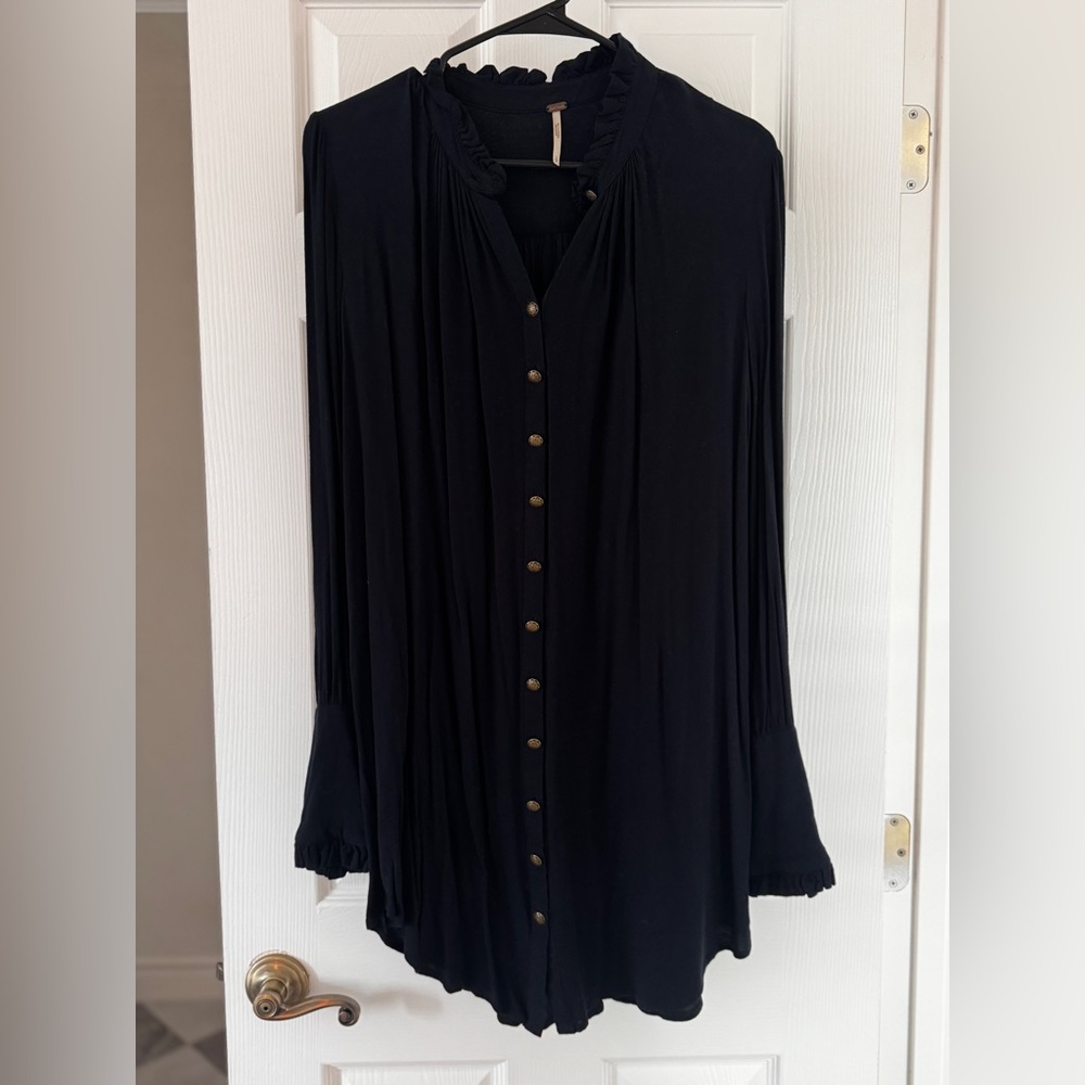 Free People tunic dress button up button down mini dress ruffle